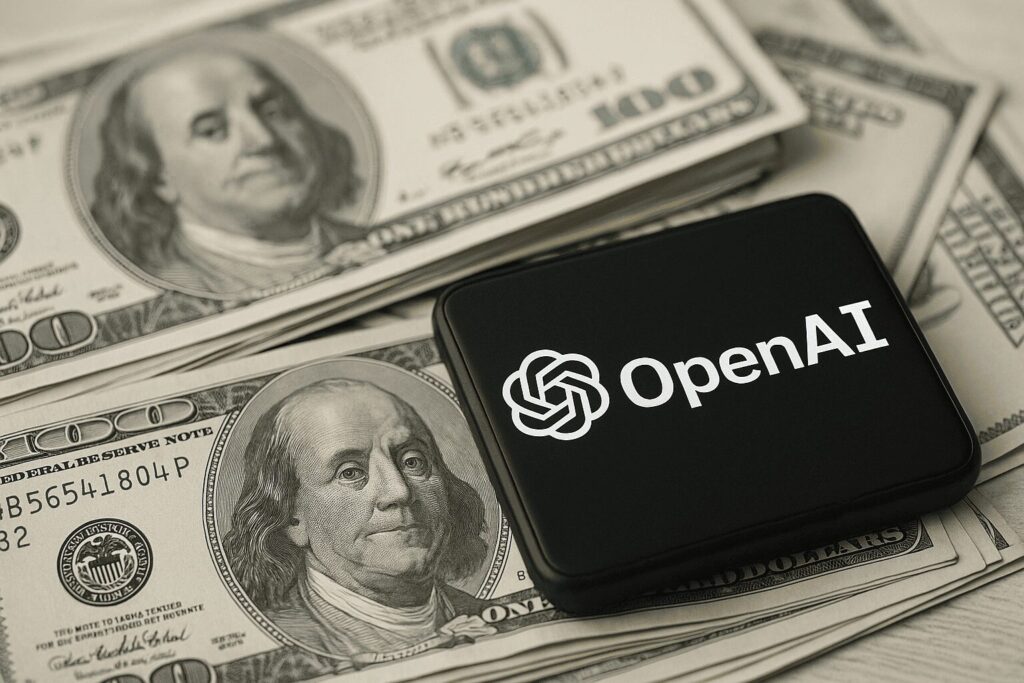 "OpenAI는 최근 소프트뱅크 등으로부터 400억 달러 규모의 투자"를 나타낸 달러 이미지