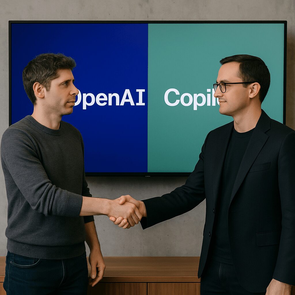 "OpenAI가 Copilot의 유력한 대안을 직접 손에 넣음으로써 두 회사는 한편으로는 협력하면서도 경쟁하는 ‘프레너미(frenemy)’ 관계가 더욱 두드러질 것이라는 분석"나타낸 이미지